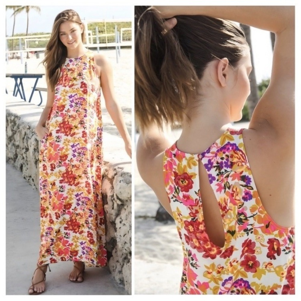 Natural Life Katie Floral Maxi Dress Womans Size M Sleeveless Colorful Boho NWT